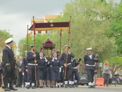 MS Shot of carrying of the holy shrine at easter parade AUDIO / Kerkyra, Corfu, Greece Stock Footage
