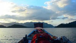 boat in Cheow Lan lake, Thailand Stock Footage