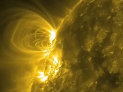 As an active region of the sun rotated into view, SDO got a good view of the constantly changing magnetic field lines arcing high above it (Feb 2011). Stock Footage
