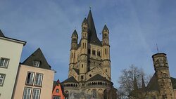 Fischmarkt Square with Gross St. Martin's Church, Cologne, North Rhine-Westphalia, Germany Stock Footage