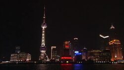 The Pearl Tower dominates the Shanghai skyline. Stock Footage