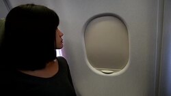 Young Woman passenger wake up to look the window Stock Footage