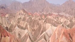 View of rainbow mountains in Zhangye Danxia Landform, China Stock Footage