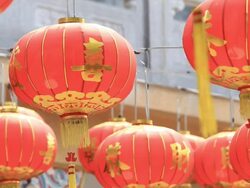 swinging red chinese lanterns Stock Footage