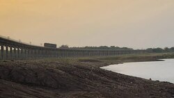Rail bridge ' Pasak dam ' on twilight time lapse Stock Footage