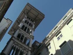 WS PAN View of Santa Justa Elevator / Lisbon, Lisbon, Portugal Stock Footage