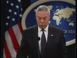 WRAP Powell comments on Middle East + still of Bush News Clip
