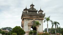 Laos, Vientiane - Patuxai Arch monument, Timelapse. Stock Footage