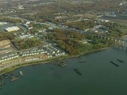 AERIAL WS Arthur Kill and Outerbridge Crossing / New York, USA Stock Footage