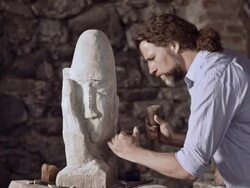 Stonemason carving Stock Footage