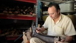 Shoemaker makes boot. Stock Footage