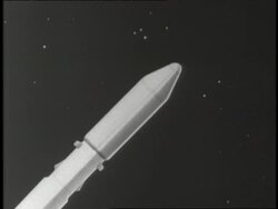 An animation illustrates the rocket launching of the communications satellite Echo 1 in 1960. Stock Footage