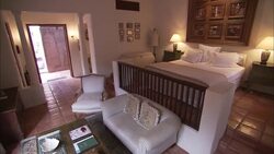 Modern decor characterizes a luxury hotel room. Stock Footage