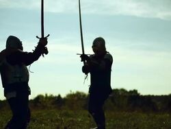 Knights fighting on the battlefield Stock Footage