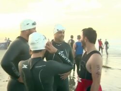 David Denman at Nautica Malibu Triathlon Presented by Equinox on 9/8/13 in Malibu, CA. Stock Footage