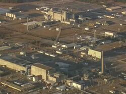 MS AERIAL Shot of Savannah River Nuclear sites (four inactive) / South Carolina, United States Stock Footage