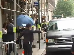 Simon Cowell follows his fellow 'X-Factor' judges to the NBC Upfronts in New York 05/16/11 (Footage by WireImage Video/GettyImages) Stock Footage