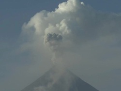 T/L video of ash erupting from active volcano, Philippines, Dec 2009 Stock Footage