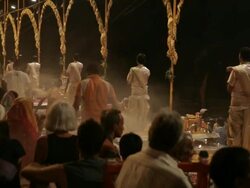 WS Aarti Puja ceremony at Ganges / Varanasi, India Stock Footage