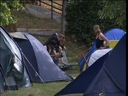 L'Aquila residents set up giant letters reading "Yes we camp!" News Clip