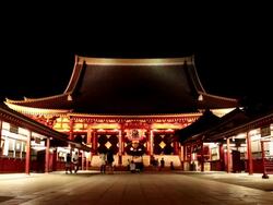 WS View of Senso ji temple at night / Asakusa, Tokyo, Japan Stock Footage