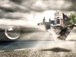 Faith Fly with Church on Stone from the Sea Stock Footage