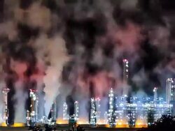 Refinery Night Panning+Zoom Out TIME LAPSE Stock Footage