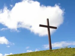 HD Christ Cross on hill (pan & time lapse) Stock Footage