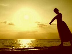 Ballerina at sunset on the coast Stock Footage