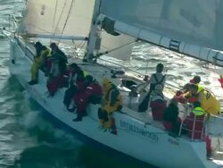 Brokenwood, the 54ft yacht sailed by Sailors with Disabilities in the 2009 Sydney to Hobart Yacht Race; Hobart. Skippered by David Pescud, Australia Stock Footage