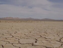  WS Landscape with cracks on arid desert / Mojave, California, USA Stock Footage