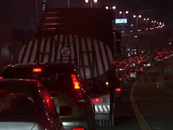 MS  Car traveling through road at night / Manamba ,Bahrain Stock Footage