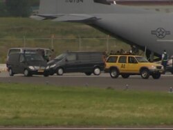 Former Bosnian Serb general facing genocide charge arrives ADDS close-up News Clip