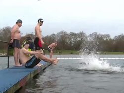 Swimmers in the Serpentine at Hyde Park News Clip