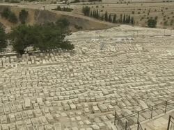 Pan right shot Jewish graves Jerusalem Israel Stock Footage