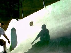 WS SLO MO Shot of four skateboarders wall riding close together / Venice, California, United States Stock Footage