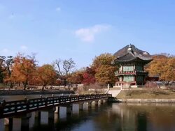 WS T/L View of Hyangwonjeong, Kyongbokgung Royal Palace Garden / Seoulo, South Korea Stock Footage