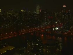 WS AERIAL View of bridge at night with skyline / New York, United States Stock Footage