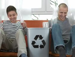 HD DOLLY: Father And Son Having Fun Recycling Stock Footage
