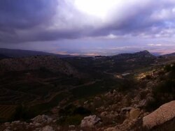 clouds over Crusader fortress and mountains, Upper Galilee, Israel Stock Footage