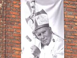 C/U flag with  Pope John Paul II Stock Footage