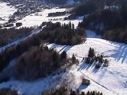 Ski slope in Kranjska Gora from air Stock Footage