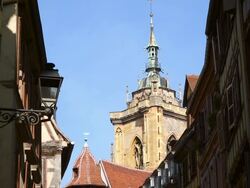 MS LA View of St. Martin's church / Alsace, France Stock Footage