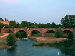 HD panning shot: Carcassonne Cityscape France at dusk Stock Footage