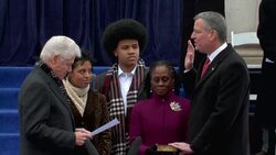 Bill de Blasio takes the oath of office administered by former President Bill Clinton, formally becoming the 109th mayor of New York City while pledging to pursue a sweeping liberal agenda. (Jan 01) News Clip