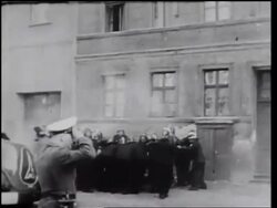B/W 1961 group of men in uniforms standing near building at border of East + West Berlin / newsreel Stock Footage