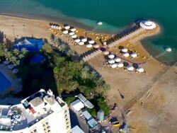 WS AERIAL View of hotel near dead sea / Judea Desert, Israel Stock Footage