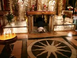 Jerusalem, Via Dolorosa (Jesus Way of Sorrows), 12th station of the Cross in the church of the Holy Sepulcher Stock Footage