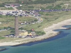 WS AERIAL ZI TS View of  Lighthouse at Gronen / Nordjylland, Denmark Stock Footage