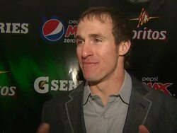 INTERVIEW: Super Bowl XLIV MVP and New Orleans Saits Quarterback Drew Brees why he's at the Pepsi MAX party and filming the Pepsi Max viral video Stock Footage